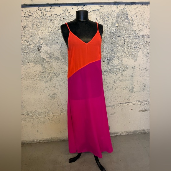 Lulu's Bold Orange and Pink Slip Dress - Picture 1 of 6